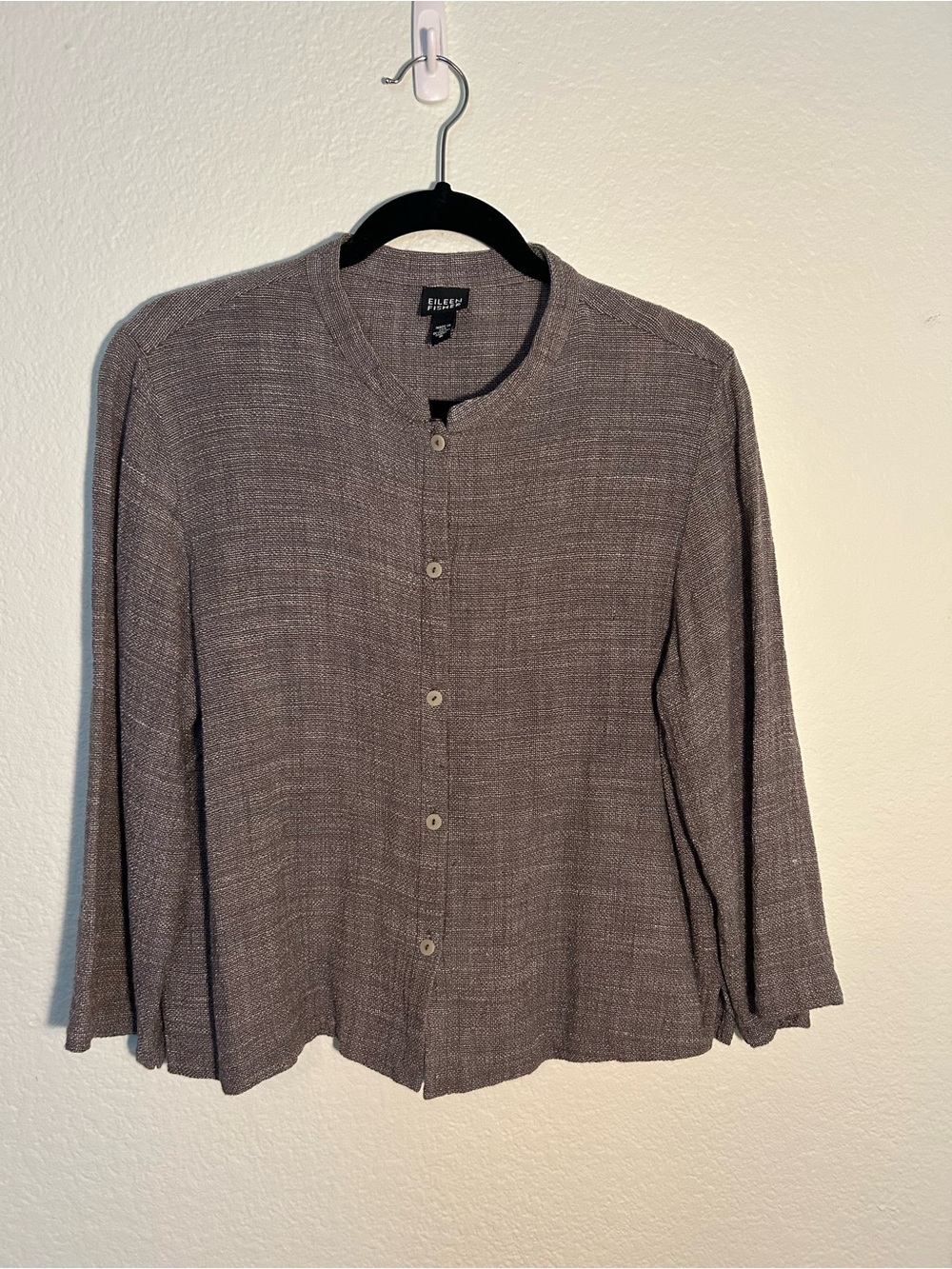 Eileen Fisher Textured Gray Lightweight Button Down Size Medium